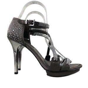 BCBGMaxAzria Women's Size 7B Peeking Grey Silver Fabric Embellished Heels
